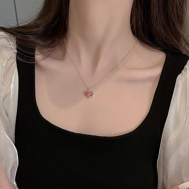 18K Gold Filled Pink Heart Necklace LIN35 - mkkawaiishop