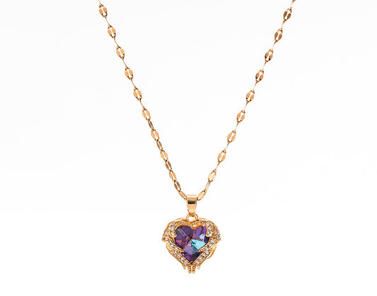 Zircon Heart Pendant Necklace W344 - mkkawaiishop