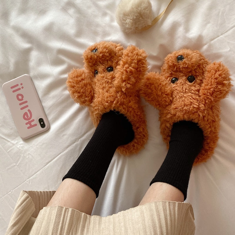 Brown Puppy Dog Slippers for Winter Lin78 - mkkawaiishop