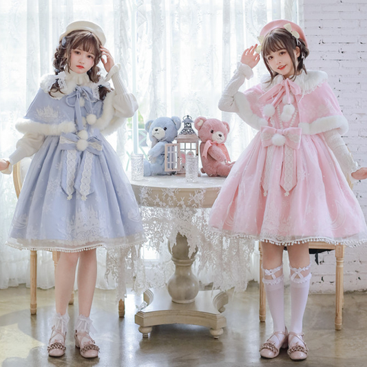 S/M Pink/Blue Kawaii Snow Fluffy Princess Dress and Cloak MK17182 - mkkawaiishop