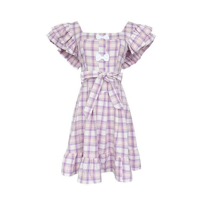 Dolly Kawaii Princess Jfashion Purple Plaid Ruffle Dress - mkkawaiishop