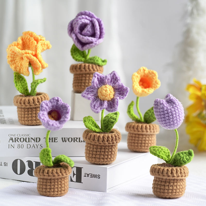 DIY Mini Woolen Flower Tulip Bouquets Potted