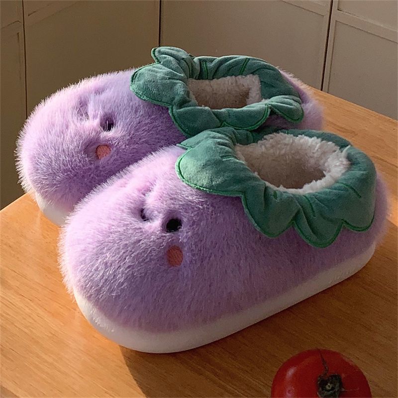 Chaussons chauds en peluche végétale