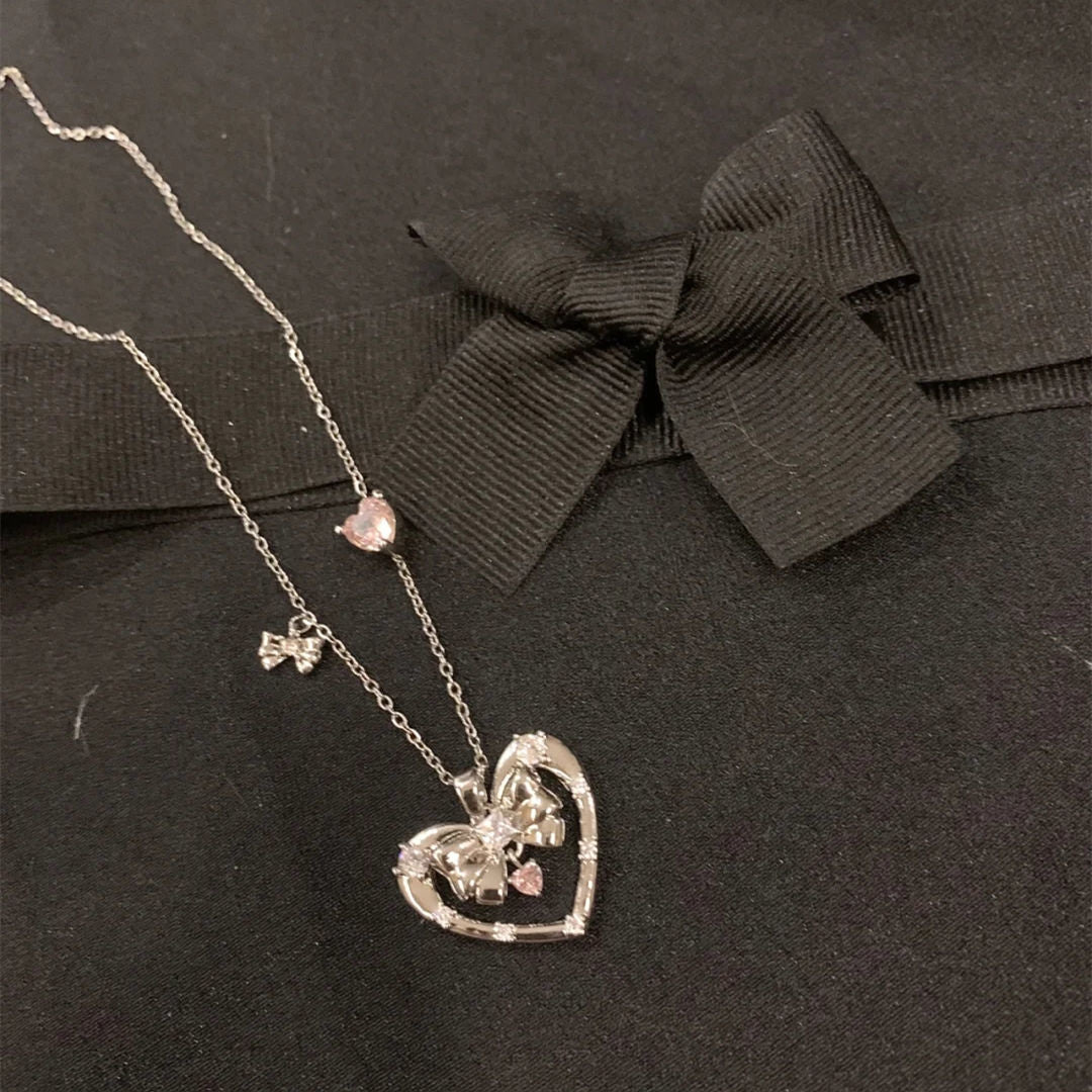 Heart Bow Diamond Necklace