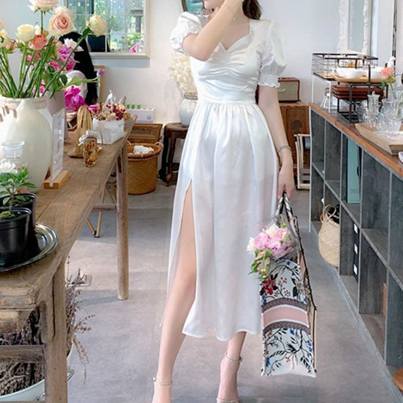 Elegant Chiffon Ruffle Puff Sleeve Fairy Dress MK15665 - mkkawaiishop