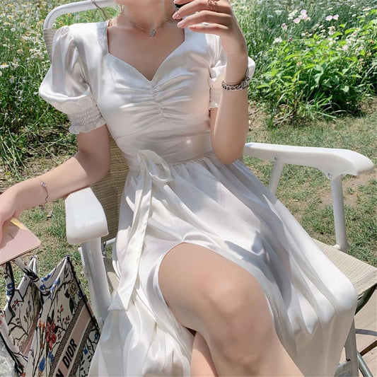 Elegant Chiffon Ruffle Puff Sleeve Fairy Dress MK15665 - mkkawaiishop