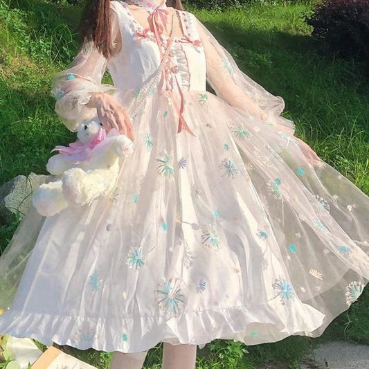 Elegant Lolita Embroidery Chiffon Shiny Fairy Dress MK0829 - mkkawaiishop