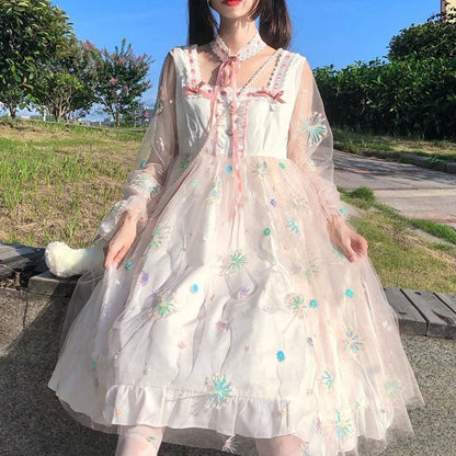 Elegant Lolita Embroidery Chiffon Shiny Fairy Dress MK0829 - mkkawaiishop