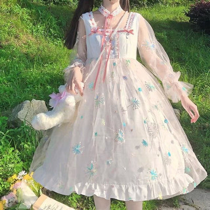 Elegant Lolita Embroidery Chiffon Shiny Fairy Dress MK0829 - mkkawaiishop