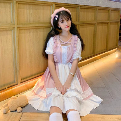 Eli Blossom Pink Frilly Short Sleeve Kawaii Princess Lolita Dress - mkkawaiishop