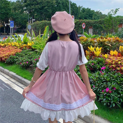Eli Blossom Pink Frilly Short Sleeve Kawaii Princess Lolita Dress - mkkawaiishop