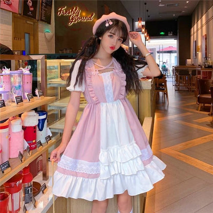 Eli Blossom Pink Frilly Short Sleeve Kawaii Princess Lolita Dress - mkkawaiishop