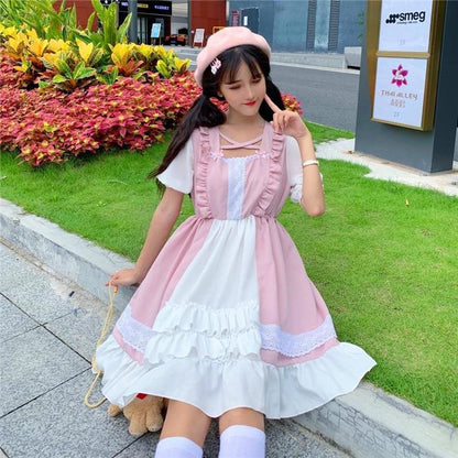 Eli Blossom Pink Frilly Short Sleeve Kawaii Princess Lolita Dress - mkkawaiishop