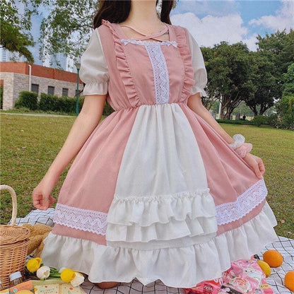 Eli Blossom Pink Frilly Short Sleeve Kawaii Princess Lolita Dress - mkkawaiishop