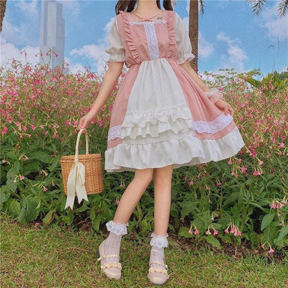 Eli Blossom Pink Frilly Short Sleeve Kawaii Princess Lolita Dress - mkkawaiishop