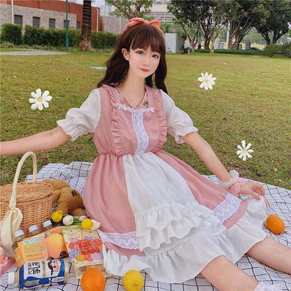 Eli Blossom Pink Frilly Short Sleeve Kawaii Princess Lolita Dress - mkkawaiishop