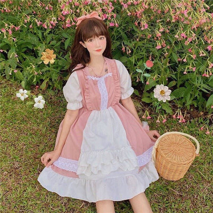 Eli Blossom Pink Frilly Short Sleeve Kawaii Princess Lolita Dress - mkkawaiishop