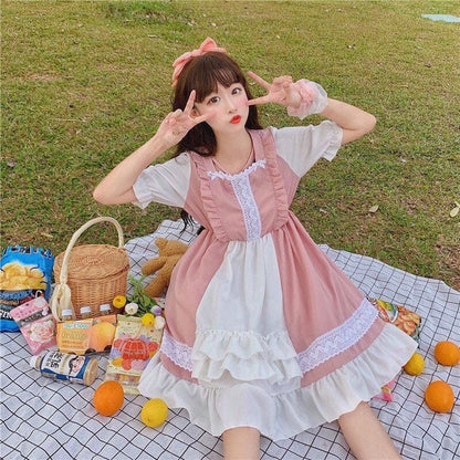 Eli Blossom Pink Frilly Short Sleeve Kawaii Princess Lolita Dress - mkkawaiishop