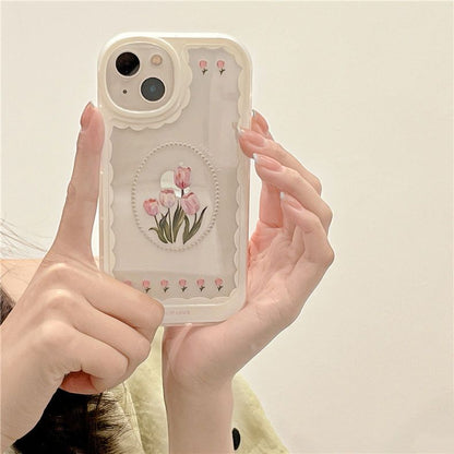 INS Tulip Flower Lanyard Phone Case For iPhone 11 Pro Max 12 XR X XS 13 14 Cover Hand Strap Bracelet Cases LIN74 - mkkawaiishop