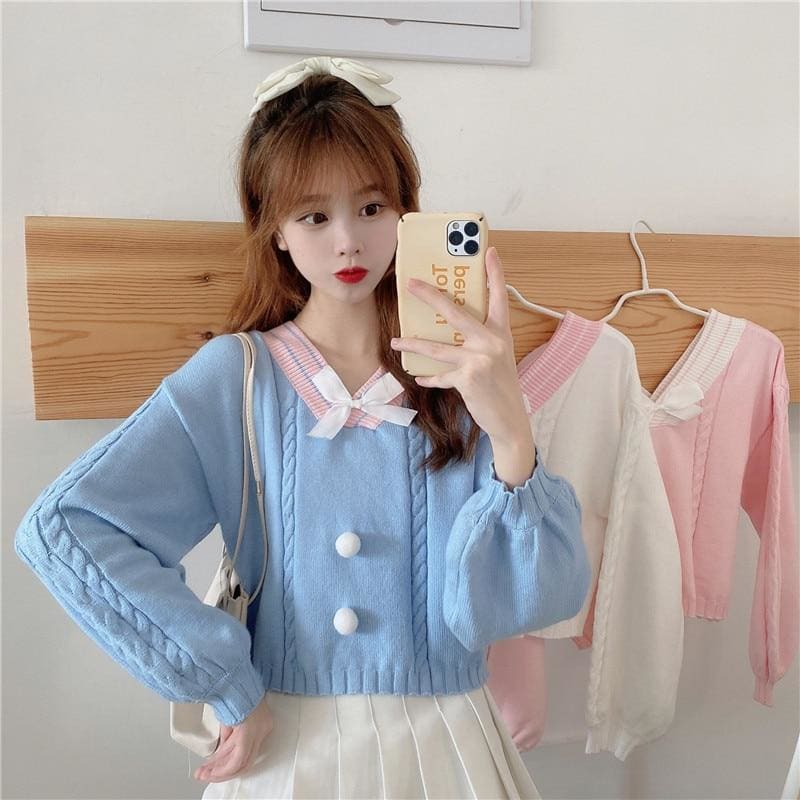 Fairy-Kei Candy Pastel Kawaii Aesthetic PomPom Sweater - mkkawaiishop