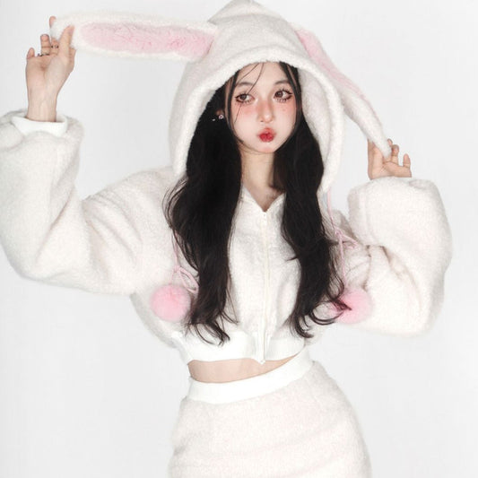 Bunny Hooded Top + Cute Bunny Mini Skirt - Heartzcore