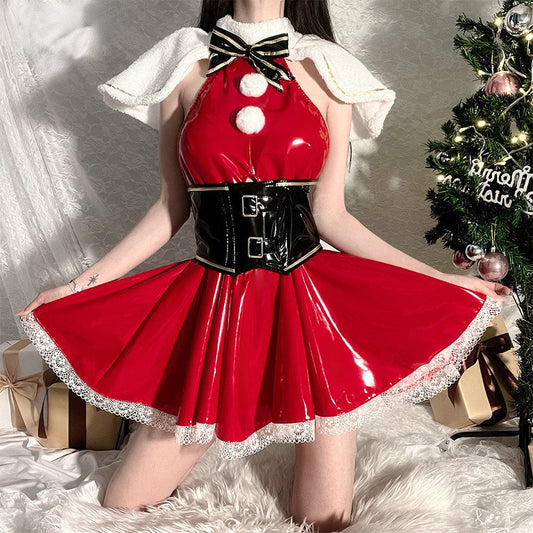 Robe de cosplay en cuir avec oreilles de lapin