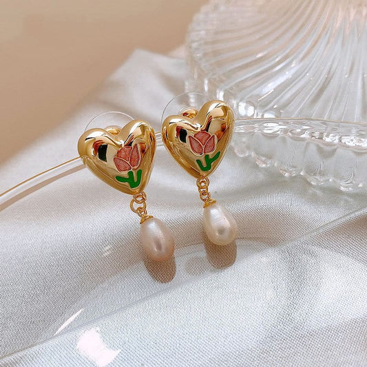 Boucles d'oreilles en perles de tulipe française Love-heart MK18959