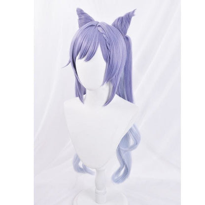 KEQING Gradient Purple Cosplay Long Curly Ponytails Ears Wig MK15298 - mkkawaiishop