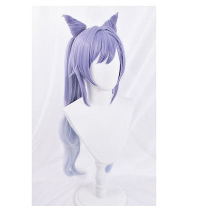 KEQING Gradient Purple Cosplay Long Curly Ponytails Ears Wig MK15298 - mkkawaiishop