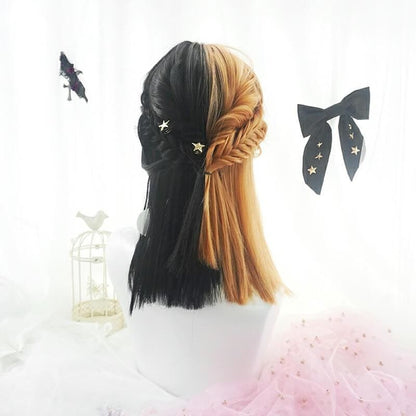 Half Orange Half Black Mixed Double Color Girl Wig MK16009 - mkkawaiishop