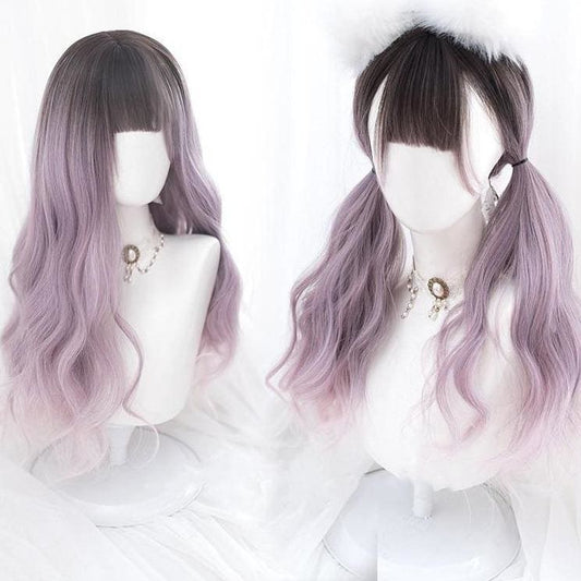 Harajuku Cute Purple Dyed Black Gradient Lolita Long Curly Hair MK15869 - mkkawaiishop