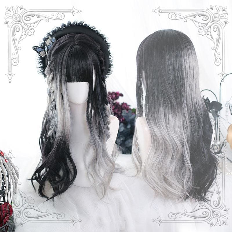 Irregular Black Grey Gradient Long Curly Wig MK16461 - mkkawaiishop