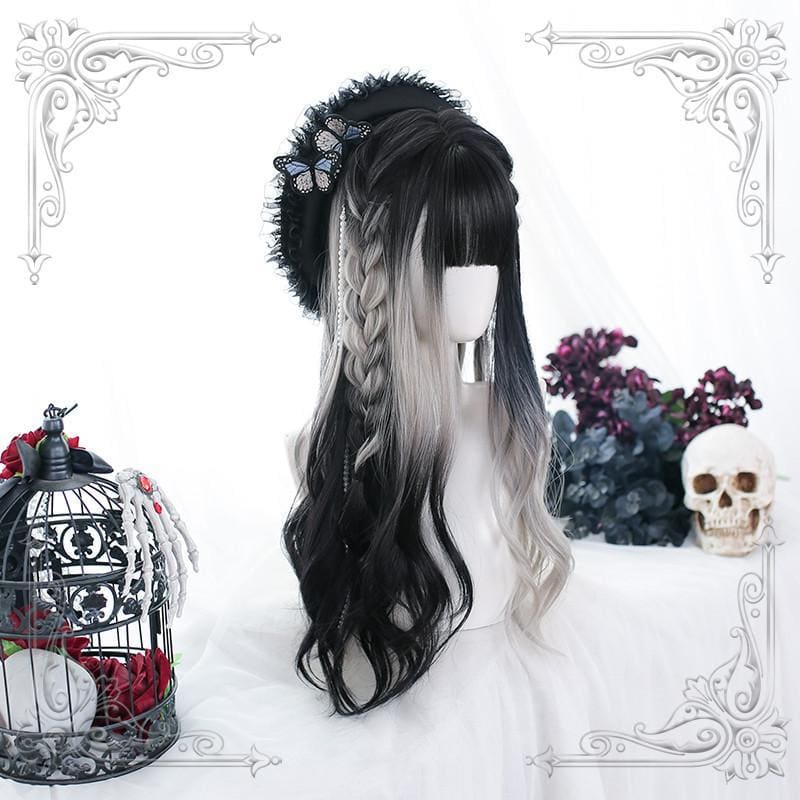 Irregular Black Grey Gradient Long Curly Wig MK16461 - mkkawaiishop