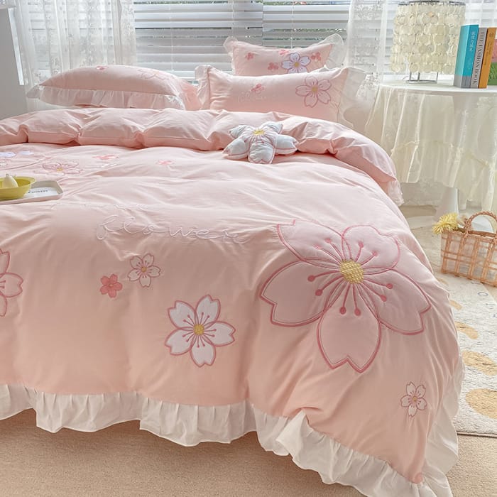 Kawaii Aesthetic Pink Sakura Bedding Set ON785