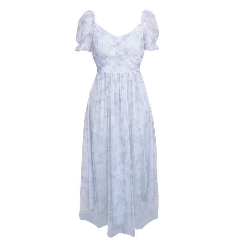 Lace Chiffon Fairy Dress Casual Puff Sleeve Cute Summer Dress MK16912 - mkkawaiishop