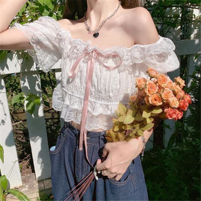 Lace & Ribbon Kawaii Princess Lolita Crop Top - mkkawaiishop