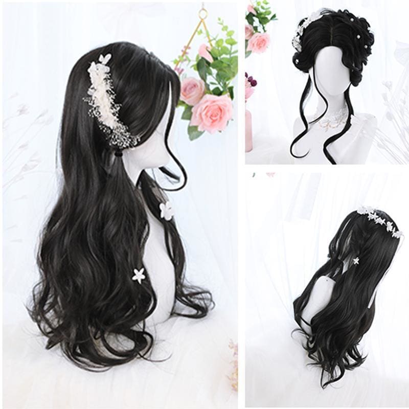 Lolita Black Mid Length Curly Wig MK15737 - mkkawaiishop