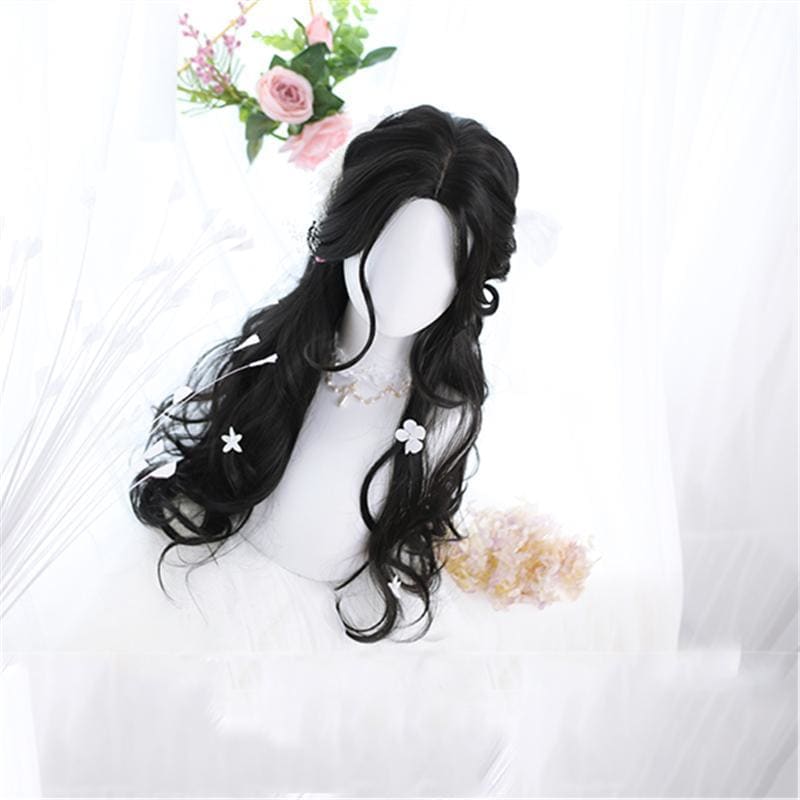 Lolita Black Mid Length Curly Wig MK15737 - mkkawaiishop