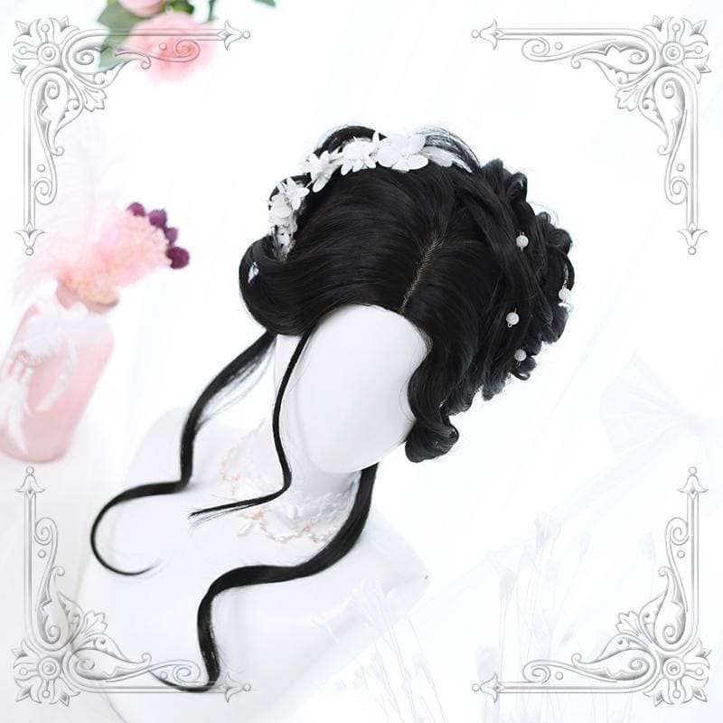 Lolita Black Mid Length Curly Wig MK15737 - mkkawaiishop