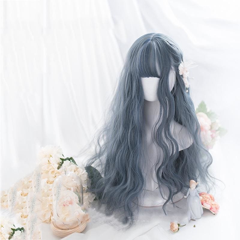 Lolita Blue Gray Wavy Long Curly Wig MK15443 - mkkawaiishop