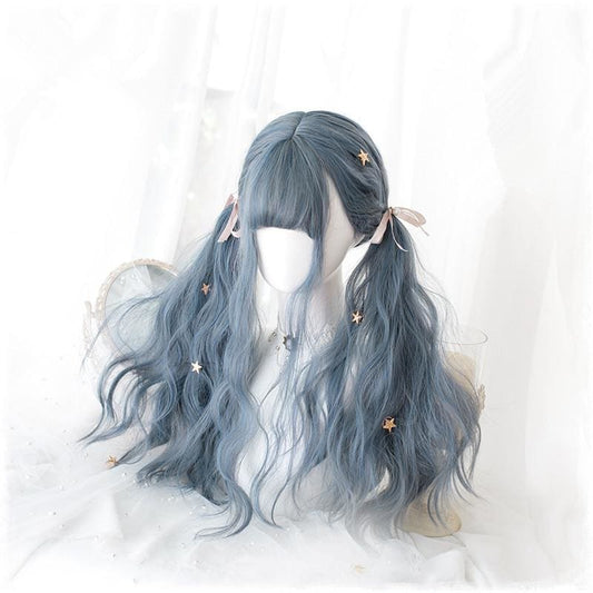 Lolita Blue Gray Wavy Long Curly Wig MK15443 - mkkawaiishop