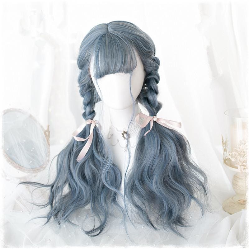 Lolita Blue Gray Wavy Long Curly Wig MK15443 - mkkawaiishop