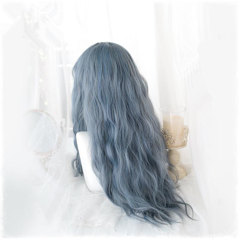 Lolita Blue Gray Wavy Long Curly Wig MK15443 - mkkawaiishop