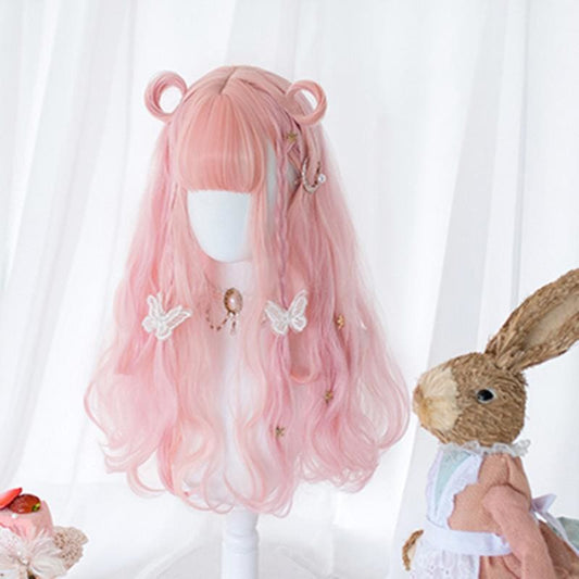 Lolita Cherry Pink Long Curly Wig MK15475 - mkkawaiishop