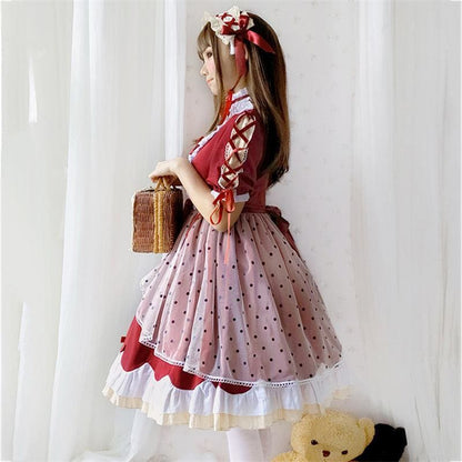 Lolita Cute Red Bow Princess Dress MM0885 - mkkawaiishop