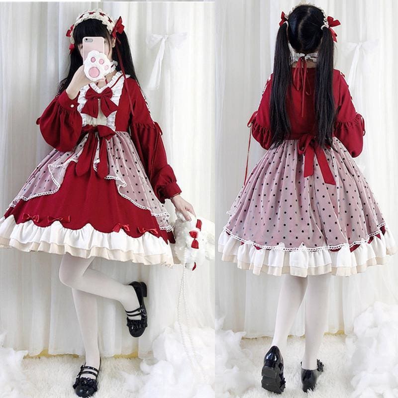 Lolita Cute Red Bow Princess Dress MM0885 - mkkawaiishop