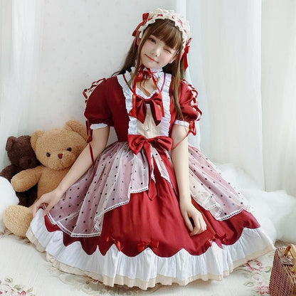 Lolita Cute Red Bow Princess Dress MM0885 - mkkawaiishop
