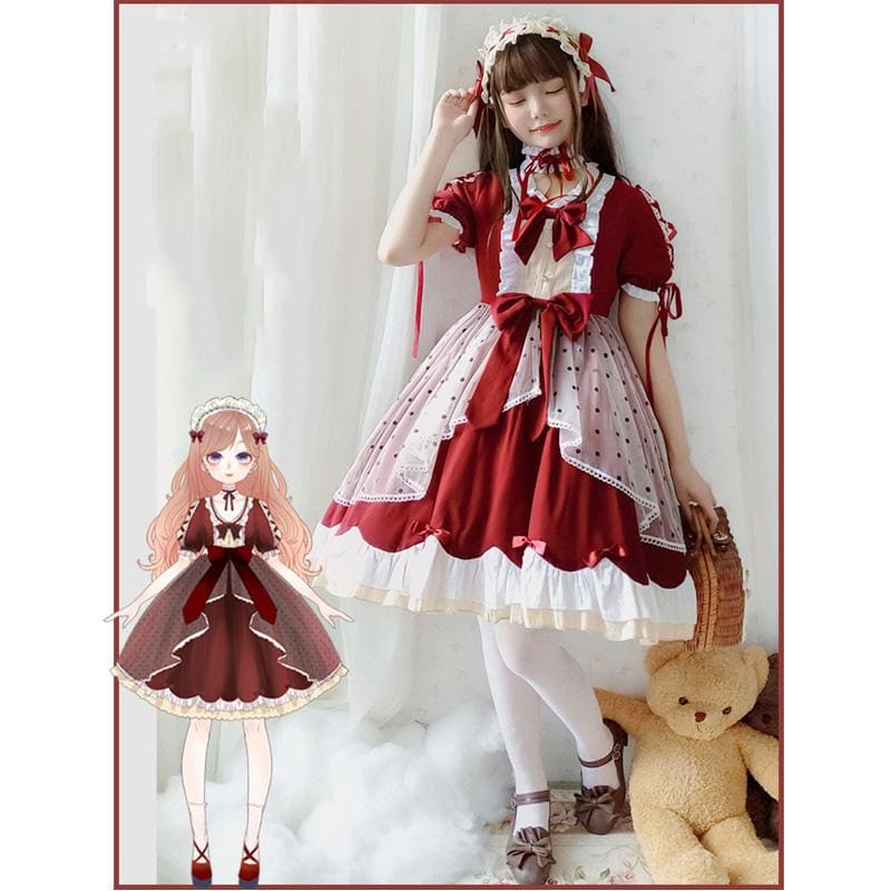 Lolita Cute Red Bow Princess Dress MM0885 - mkkawaiishop