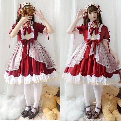 Lolita Cute Red Bow Princess Dress MM0885 - mkkawaiishop