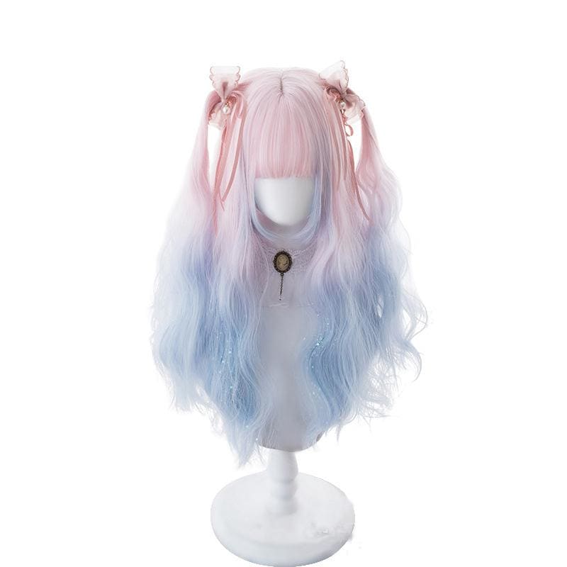 Lolita Pink Blue Gradient Long Curly Wig MK15369 - mkkawaiishop